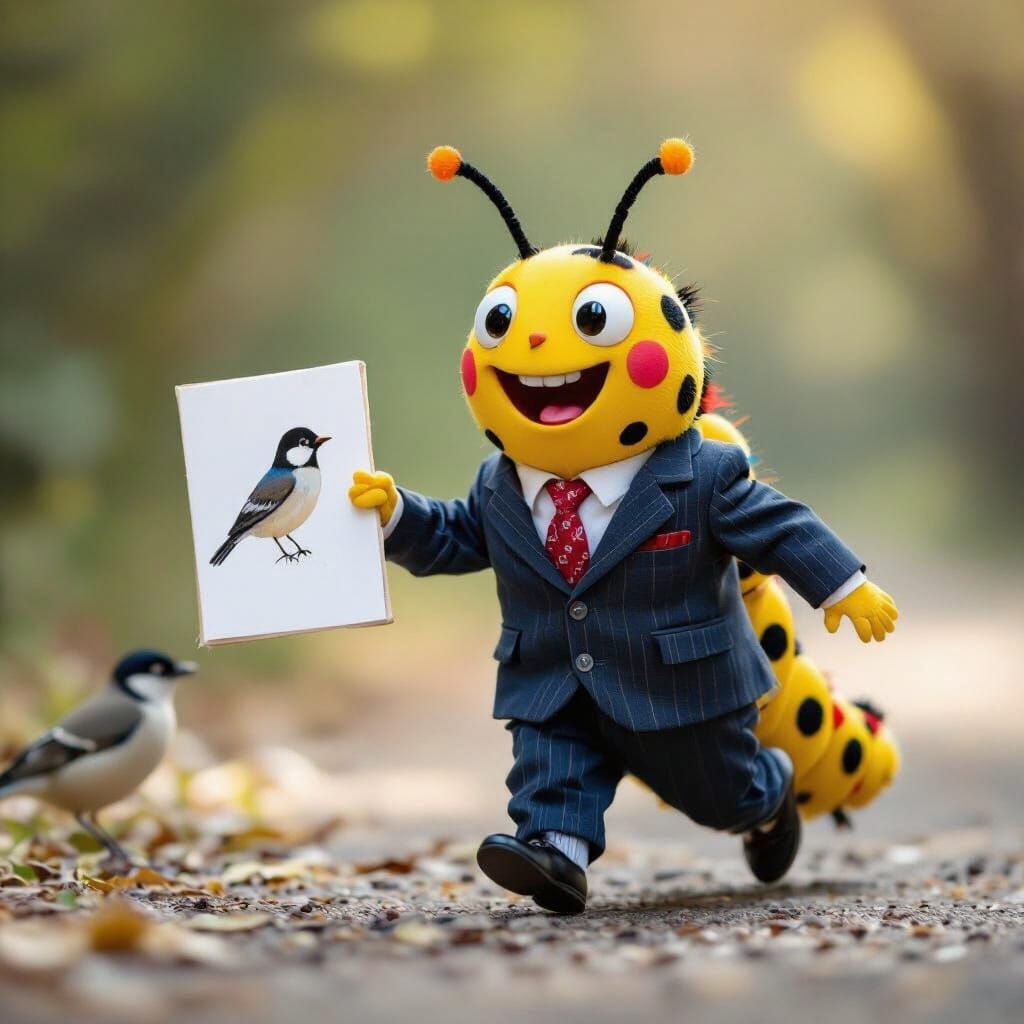 Polkadot Caterpillar Runs to Bird Gathering, Studio Lighting