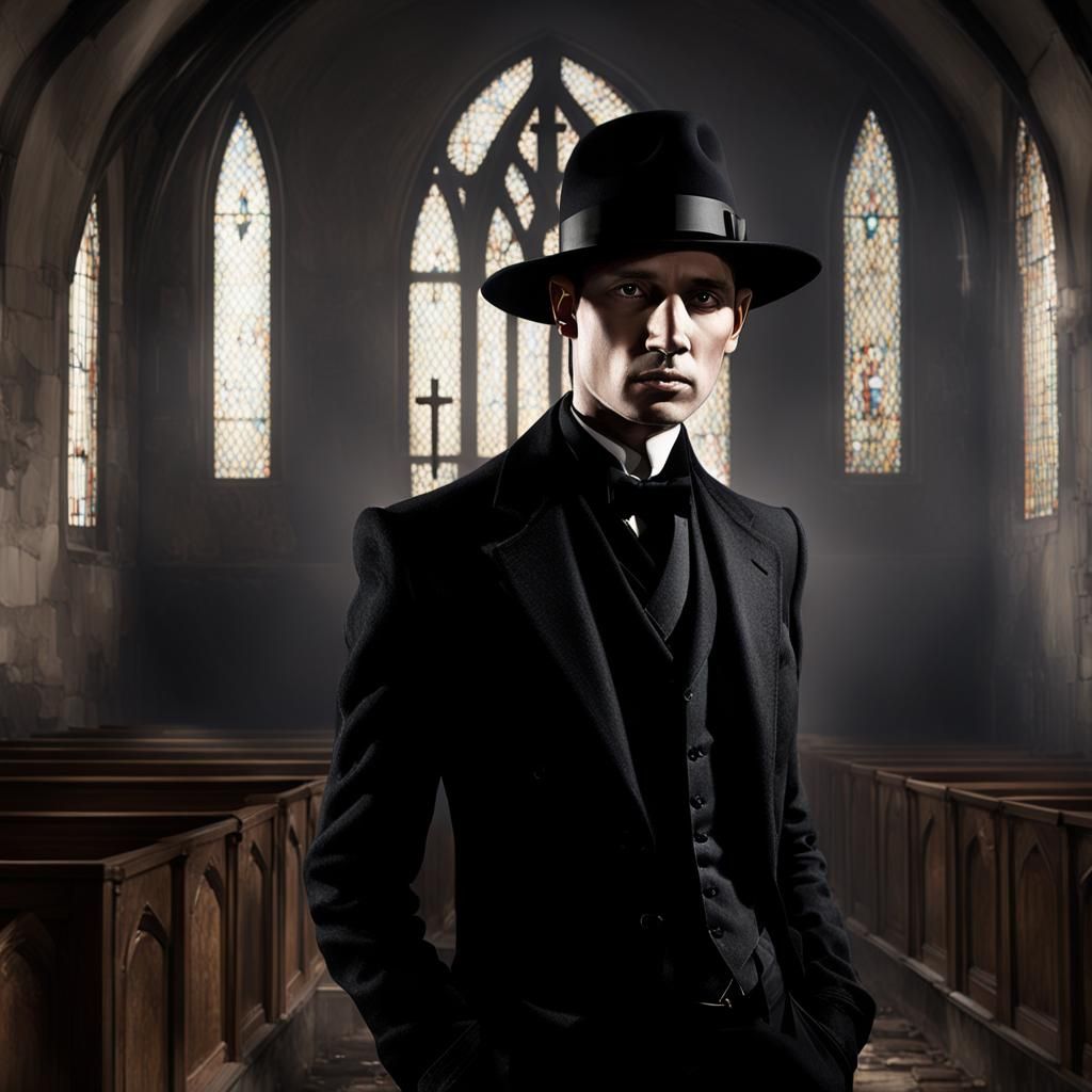 Dark Fantasy Man in Abandoned Church Illustration