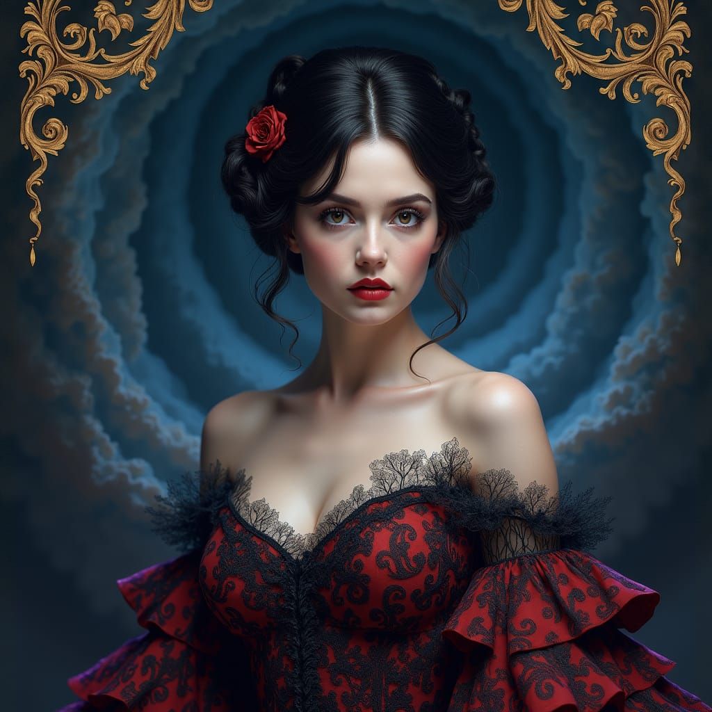 Victorian Woman Portrait with Swirling Vortex Background