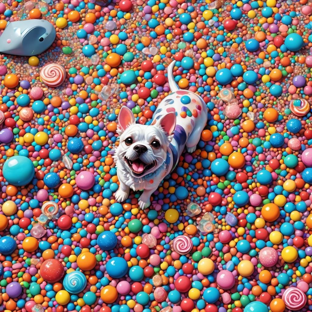 Whimsical Candy Art of Dog, Cat, and Mouse