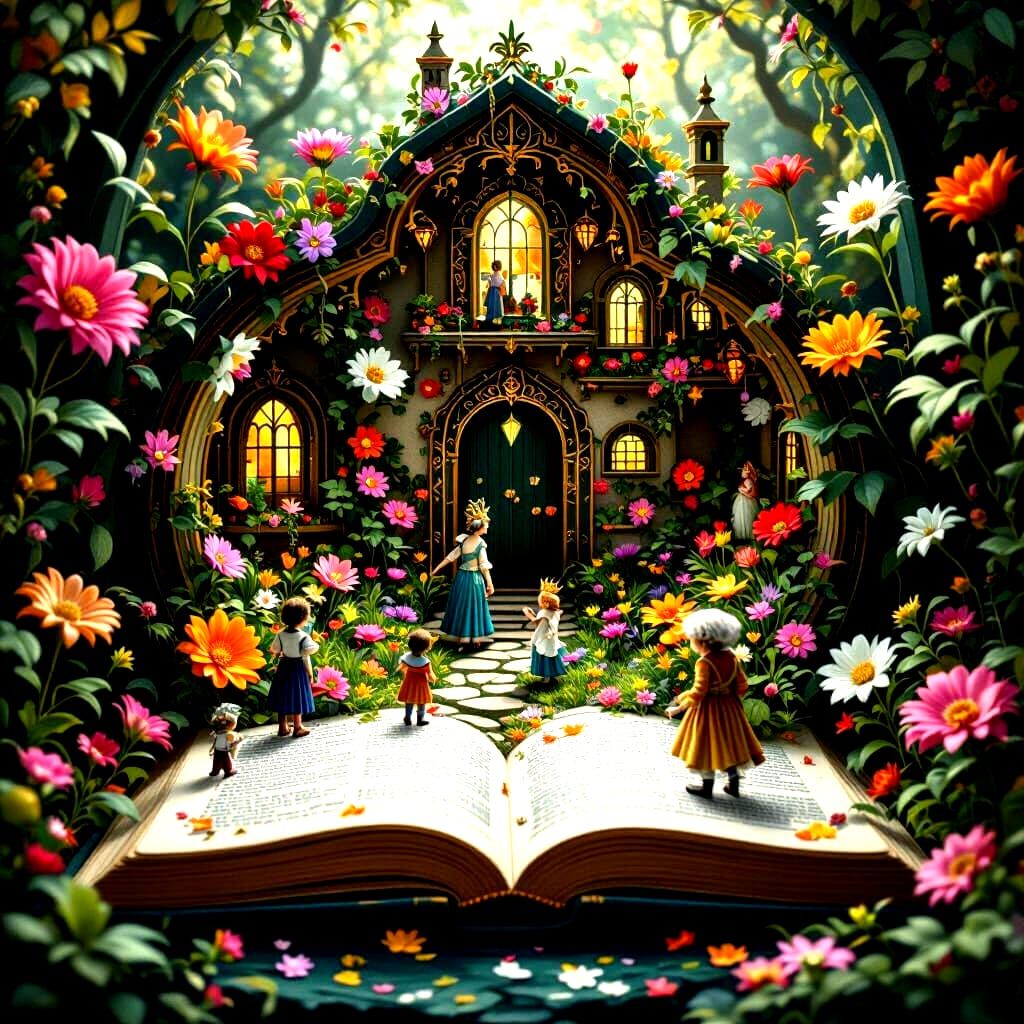 Miniature Kingdom Hidden in Book, Art Deco Digital Painting