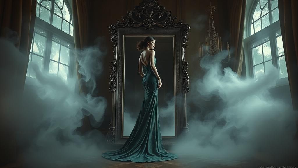 Woman Emerging From Mirror in Surrealist Style