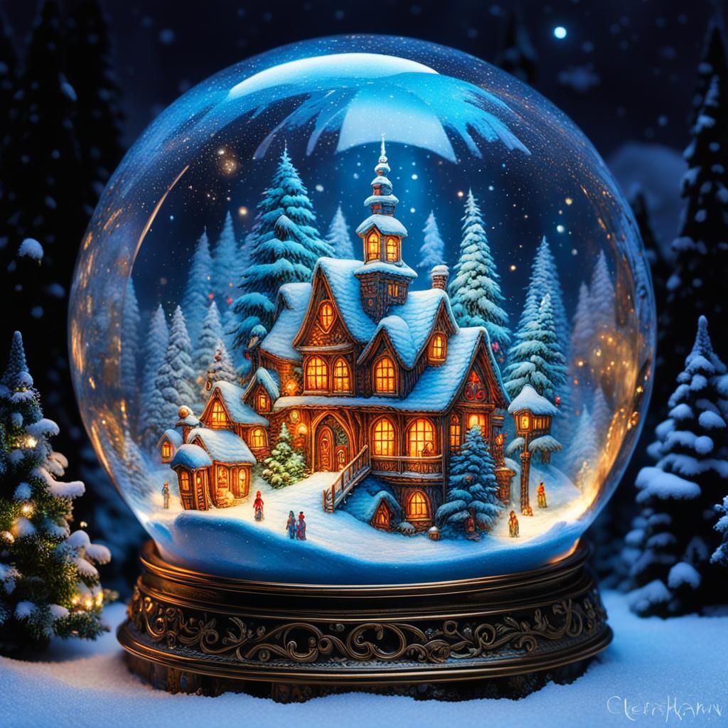Magical Santa's Village in Psychedelic Snow Globe