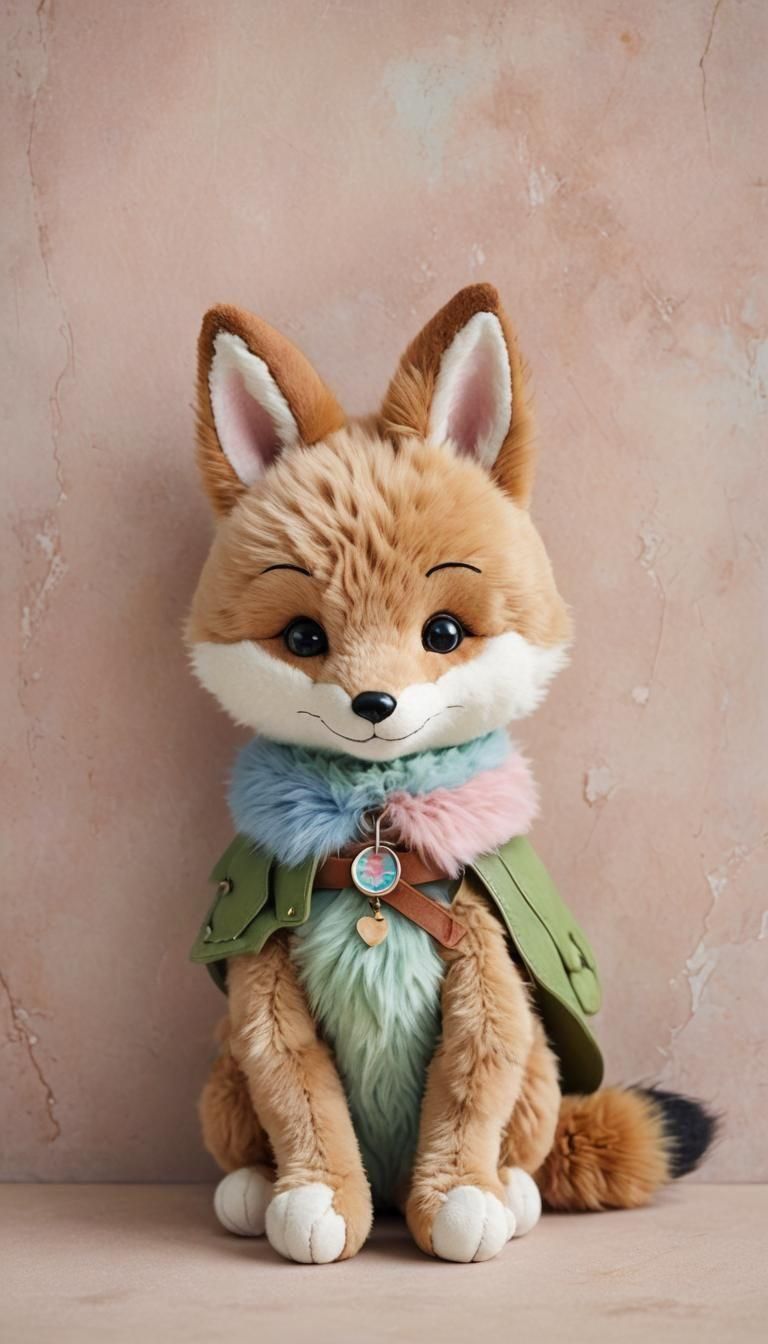 Pastel Fox Plushie with Leather Collar