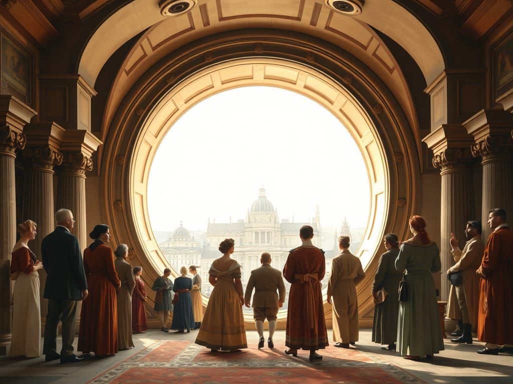 Majestic Medieval Scene in Terracotta and Cream Hues