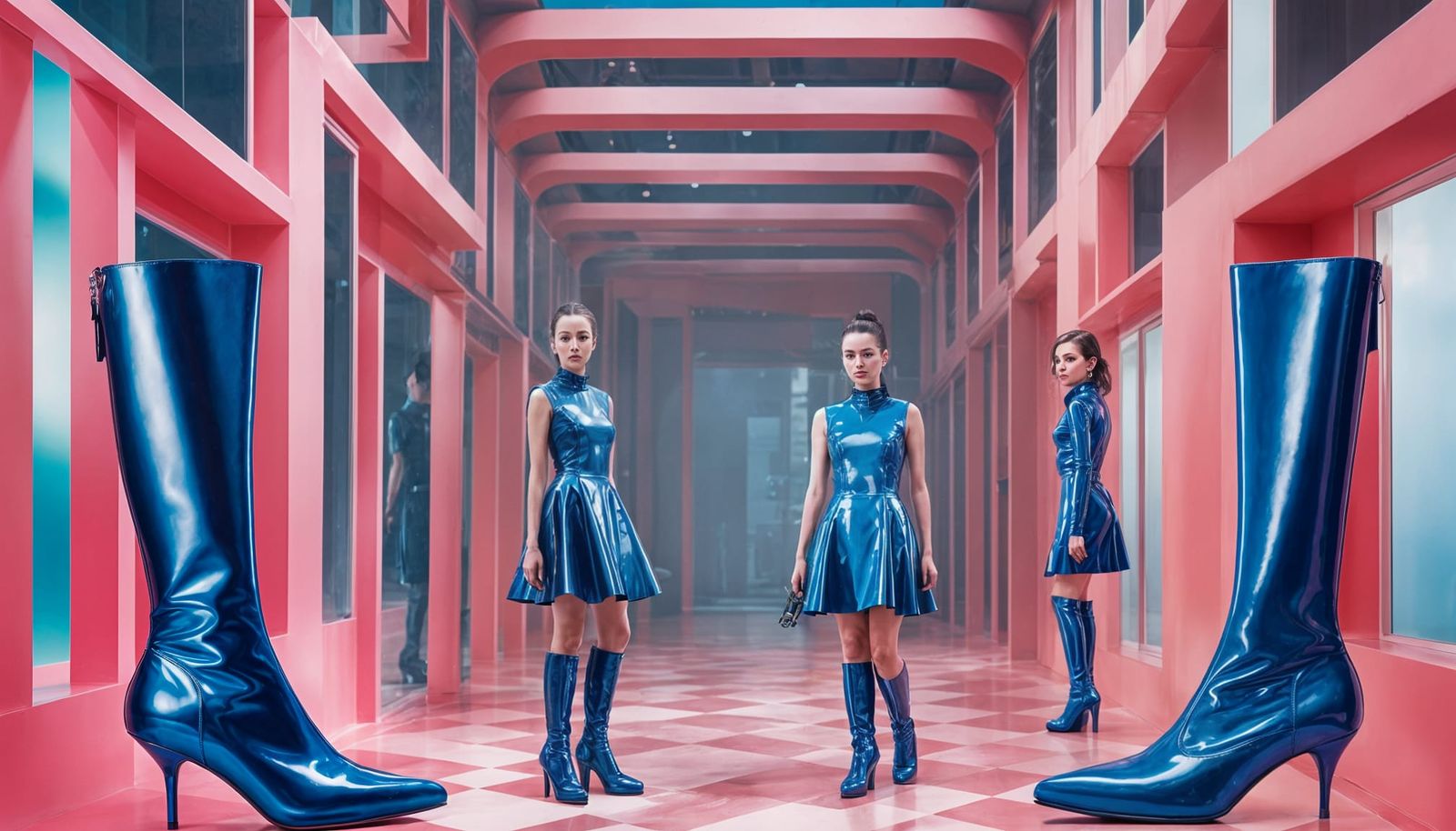 Latex Corset Dress and Pink Boots Glamour Shot