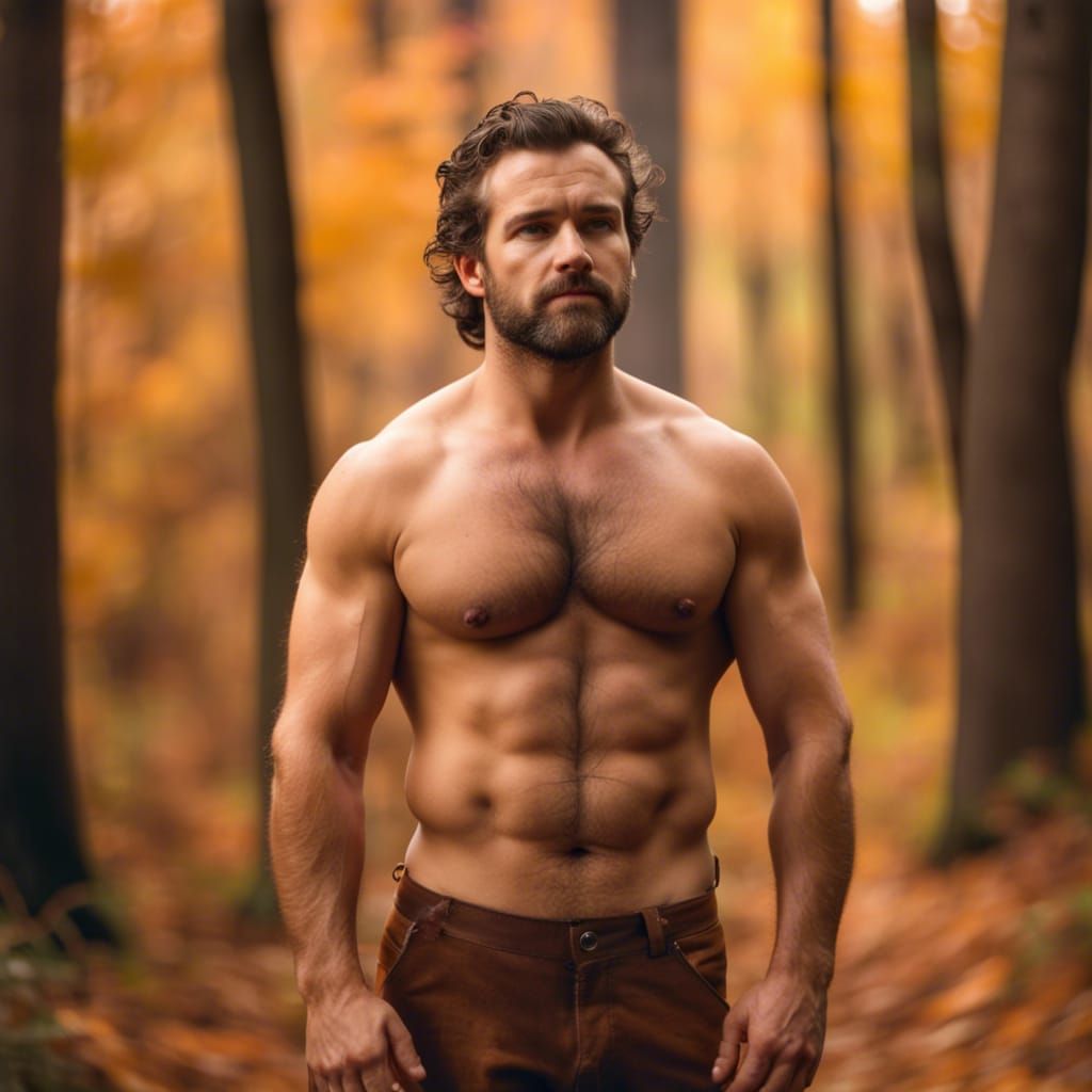 Autumn Forest: Handsome Man in Fall Colors