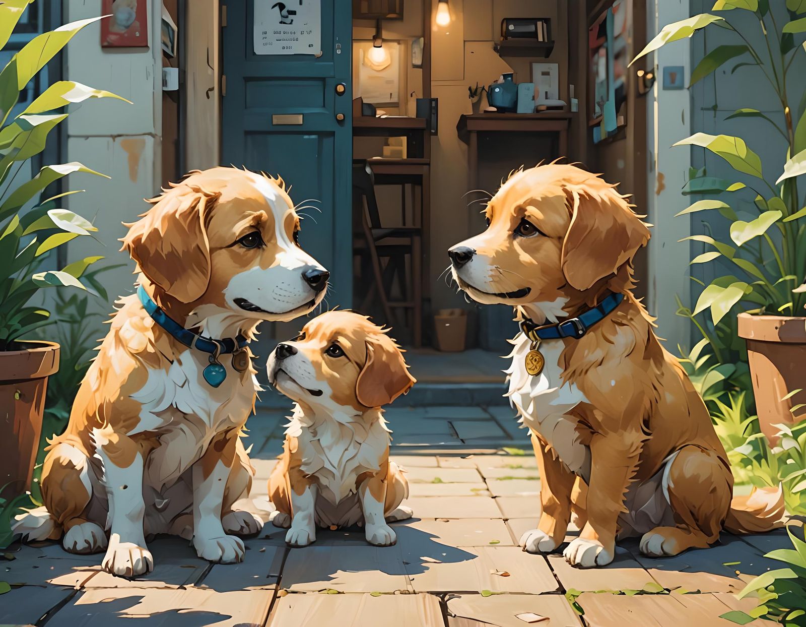 Chibi Dogs Greeting in Anime Art Style