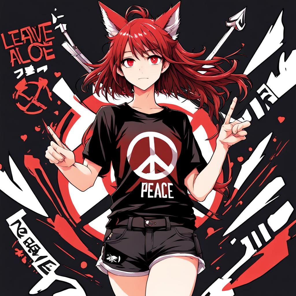 Anime Girl with Wolf Features Holding Peace Sign