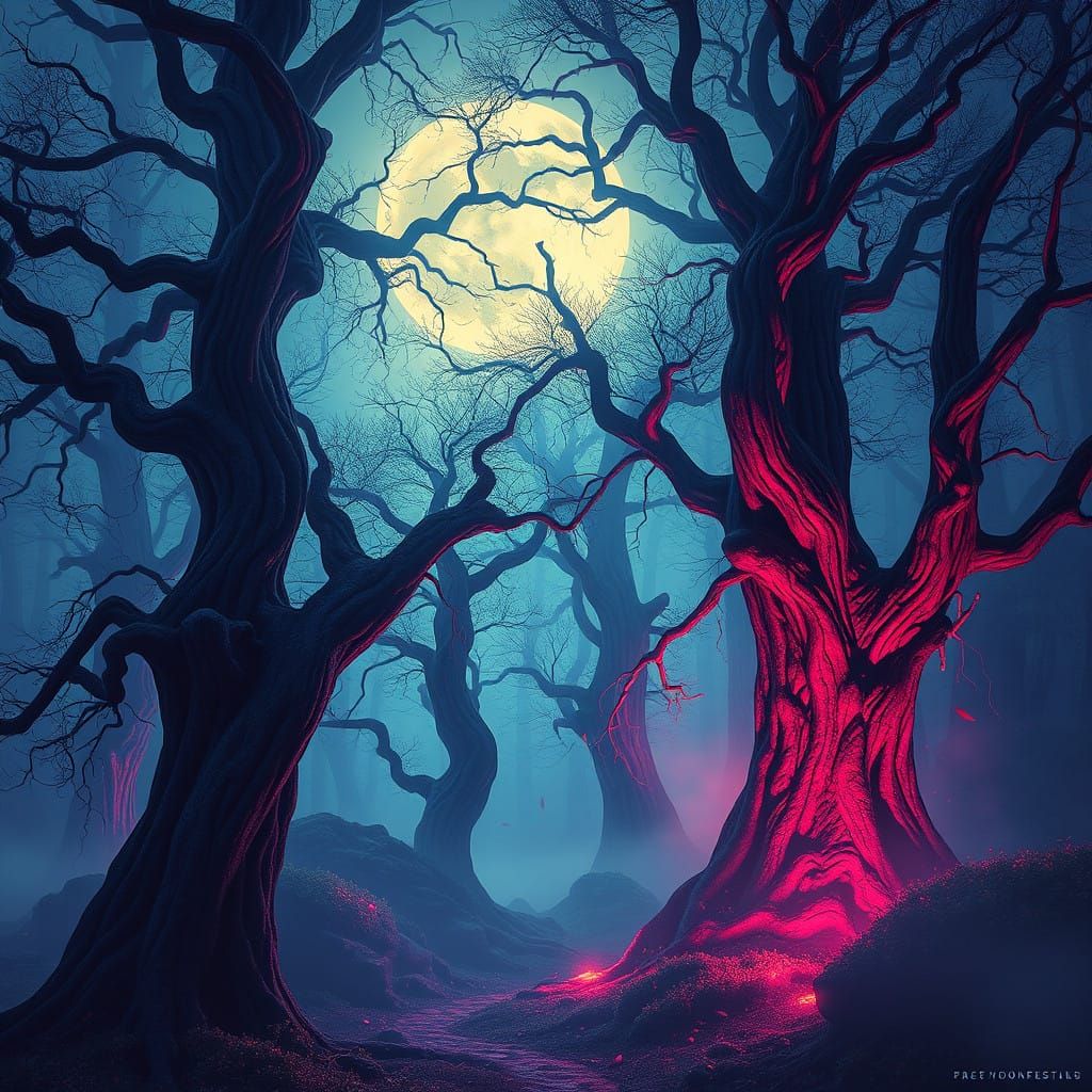 Enchanted, Mist-Shrouded Forest in a Futuristic Aesthetic