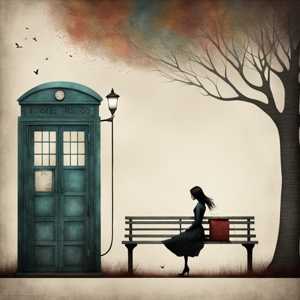 Whimsical Phone Booth Library Scene