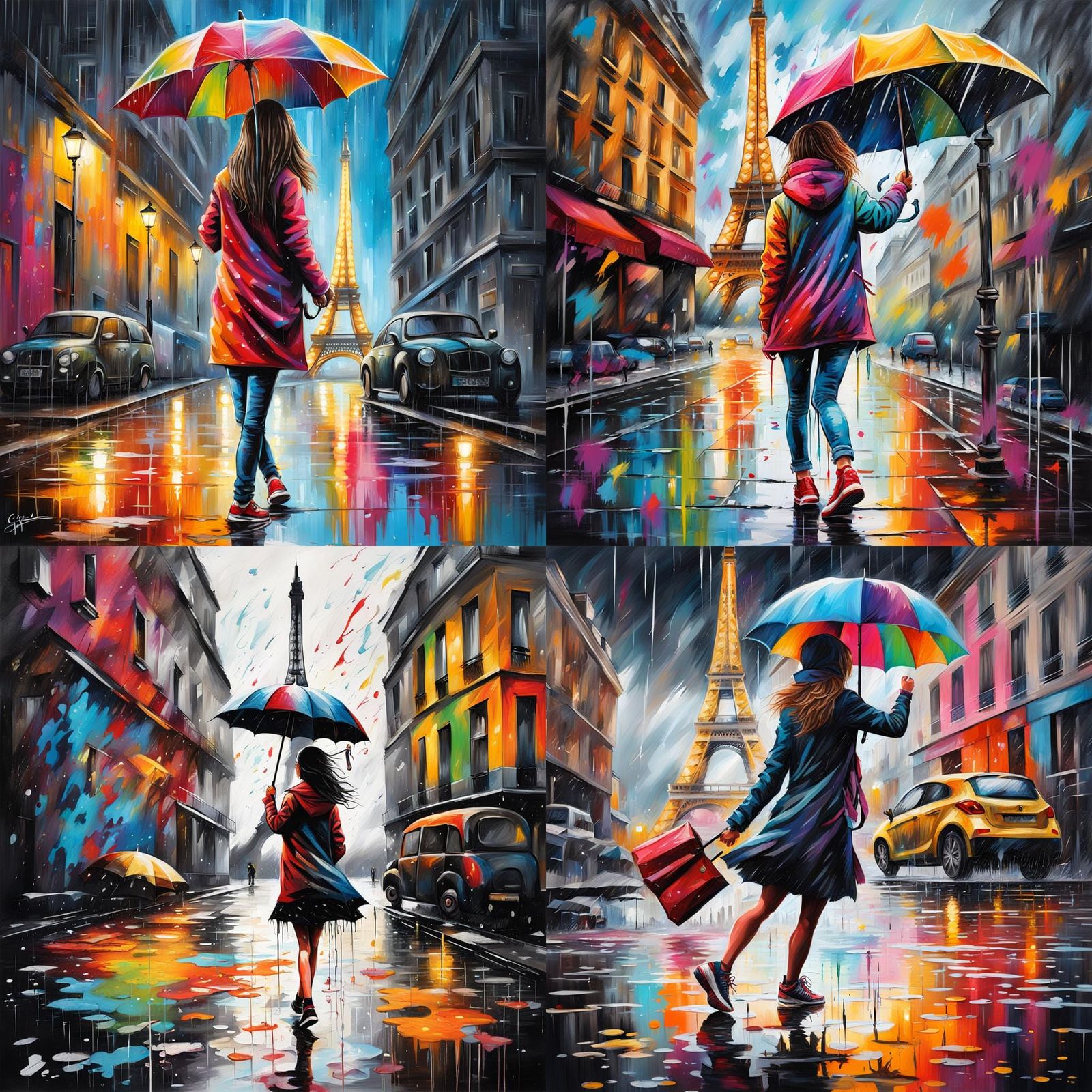 Girl Dancing in Rainy Graffiti Art Style