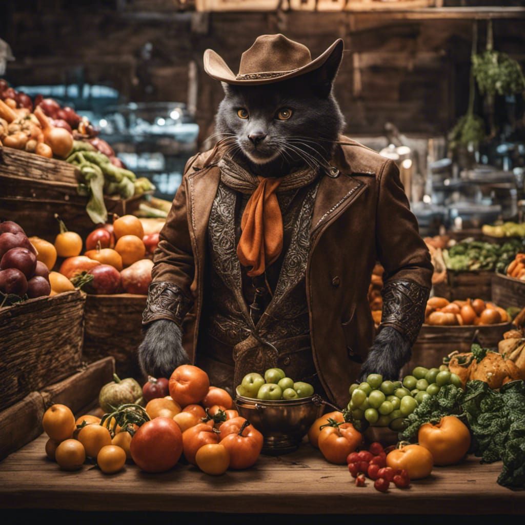 Wolf in Top Hat at Grocery, Hyperrealistic 3D Render