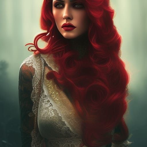 Melancholic Portrait of Bloody Mary in Red Tones