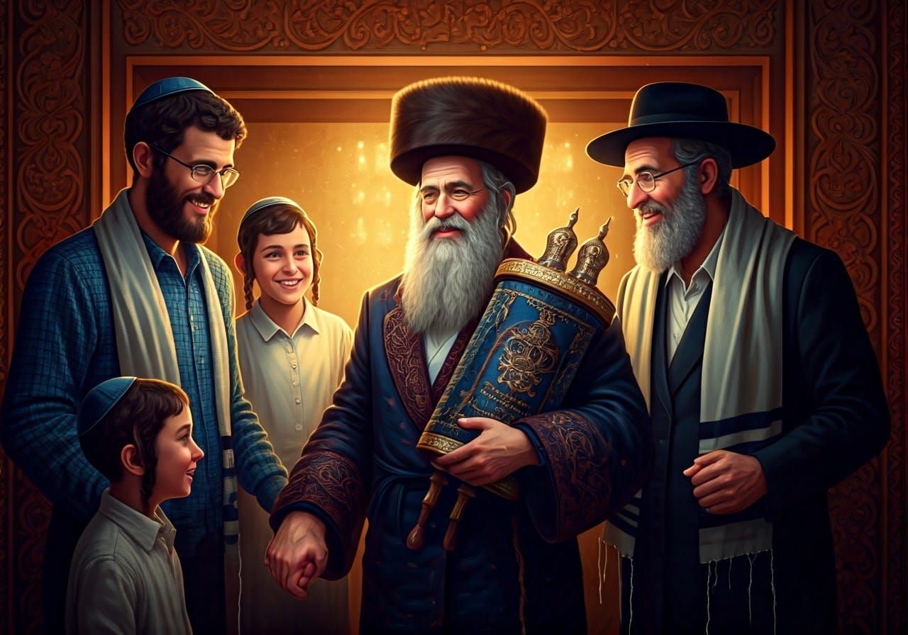 Joyful Jewish Celebration in a Carved Wooden Ark