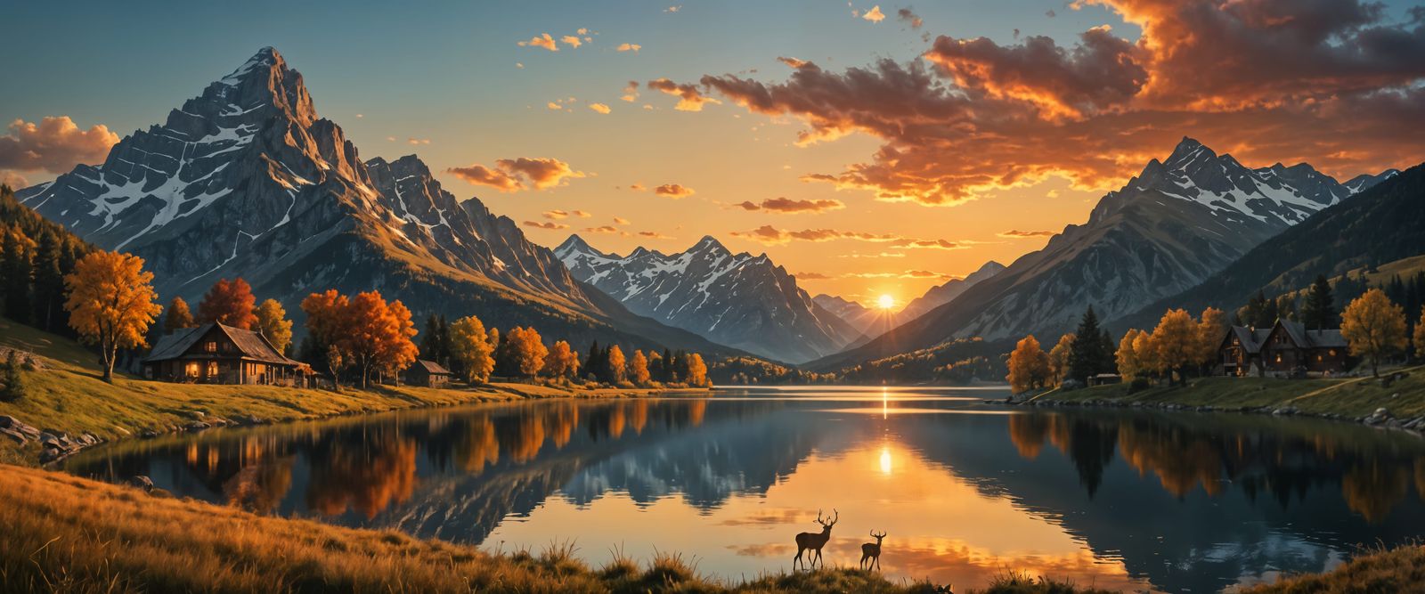 Ethereal Hyperrealism Sunset Scene with Medieval Town and De...