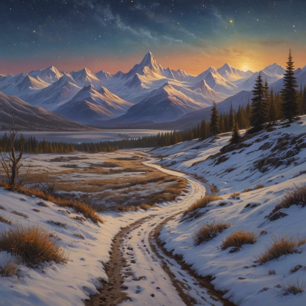 Highland Landscape with Snowy Path in Luminism Style