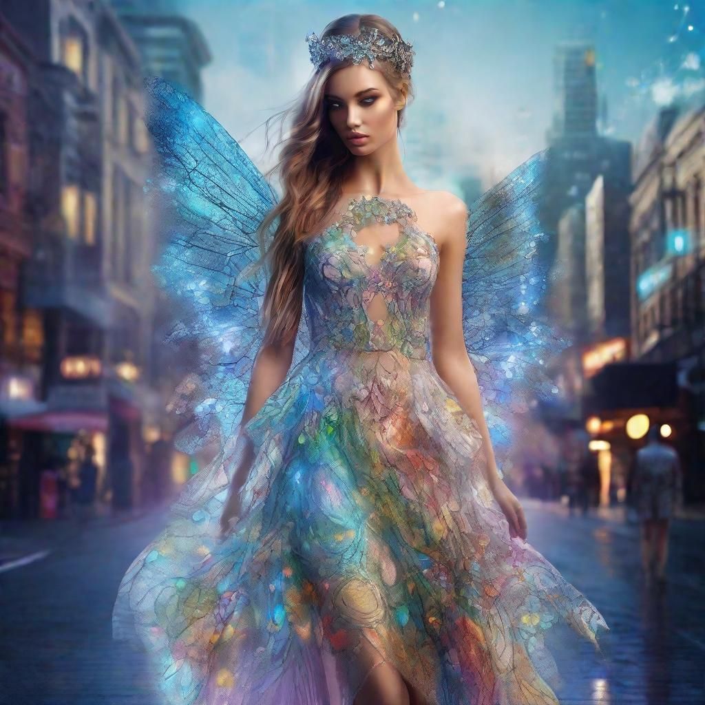 Fairy Woman on Catwalk in Hyperrealistic Digital Art