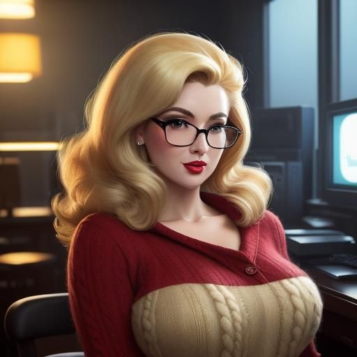 Blonde Programmer: 50s Pinup Digital Illustration