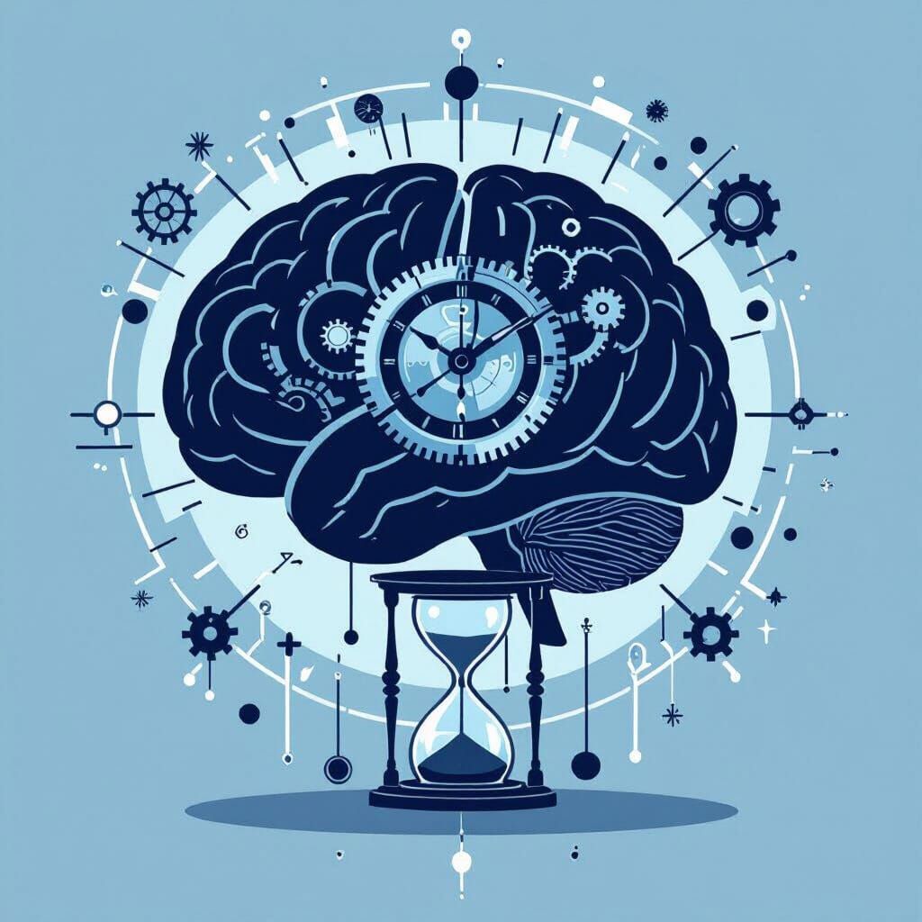 Stylized Brain with Clockwork in Minimalist Futuristic Style
