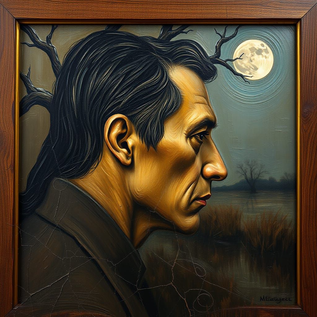 Swamp Tree Under Moon as Expressionist Oil Painting