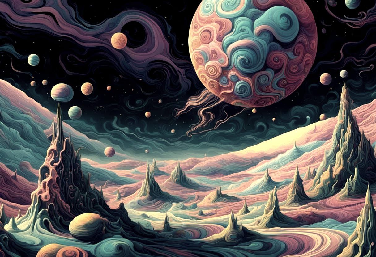 Surreal Flying Objects on the Moon: Comic Book Art