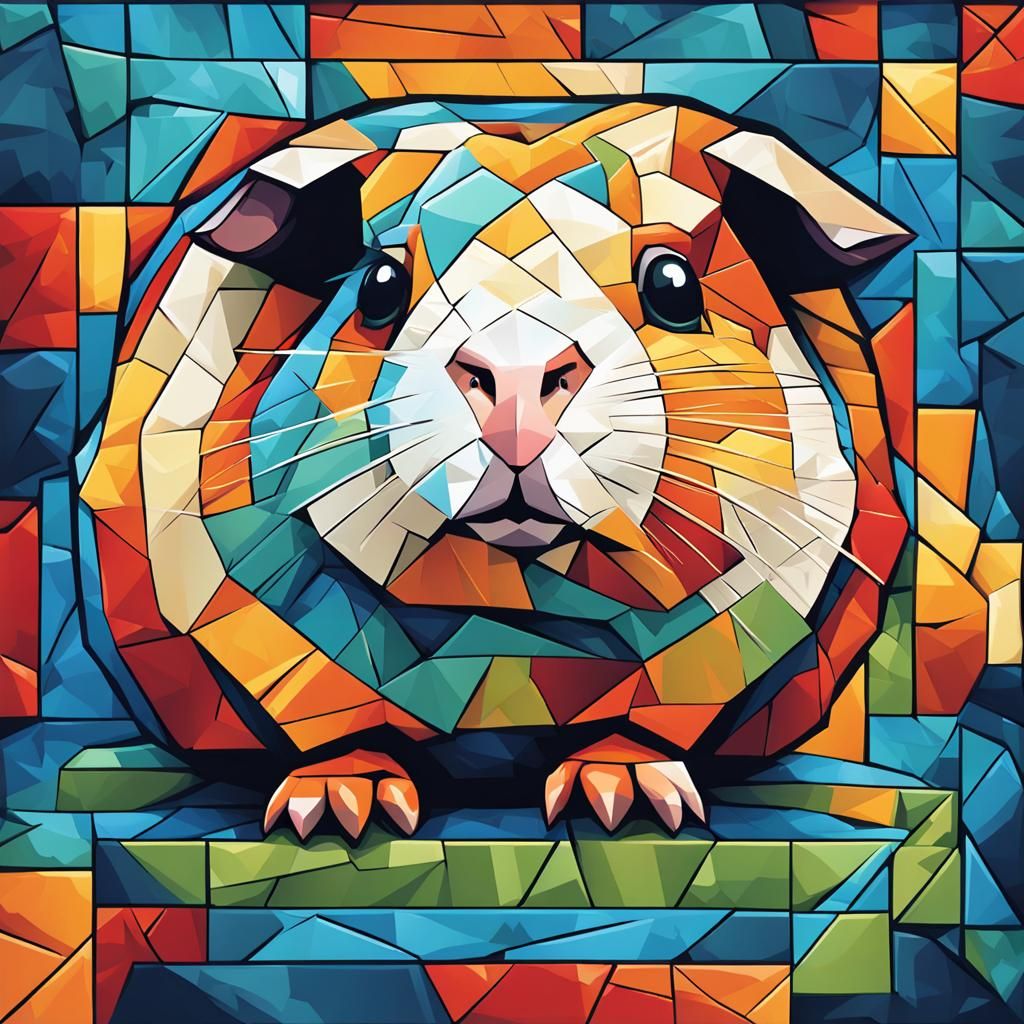 Colorful Cubist Mosaic Guinea Pig Art Deco Painting