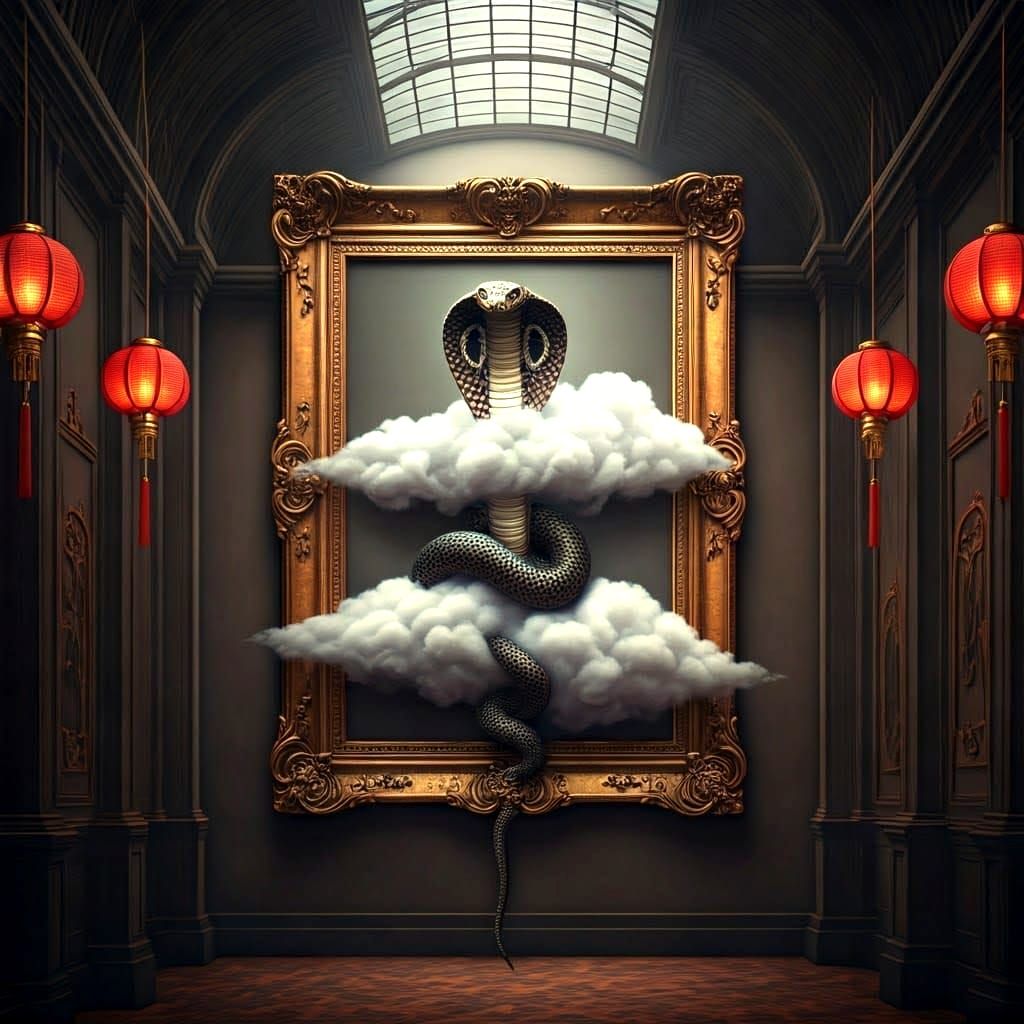 Surreal Cobra Emerges from Clouds in Museum