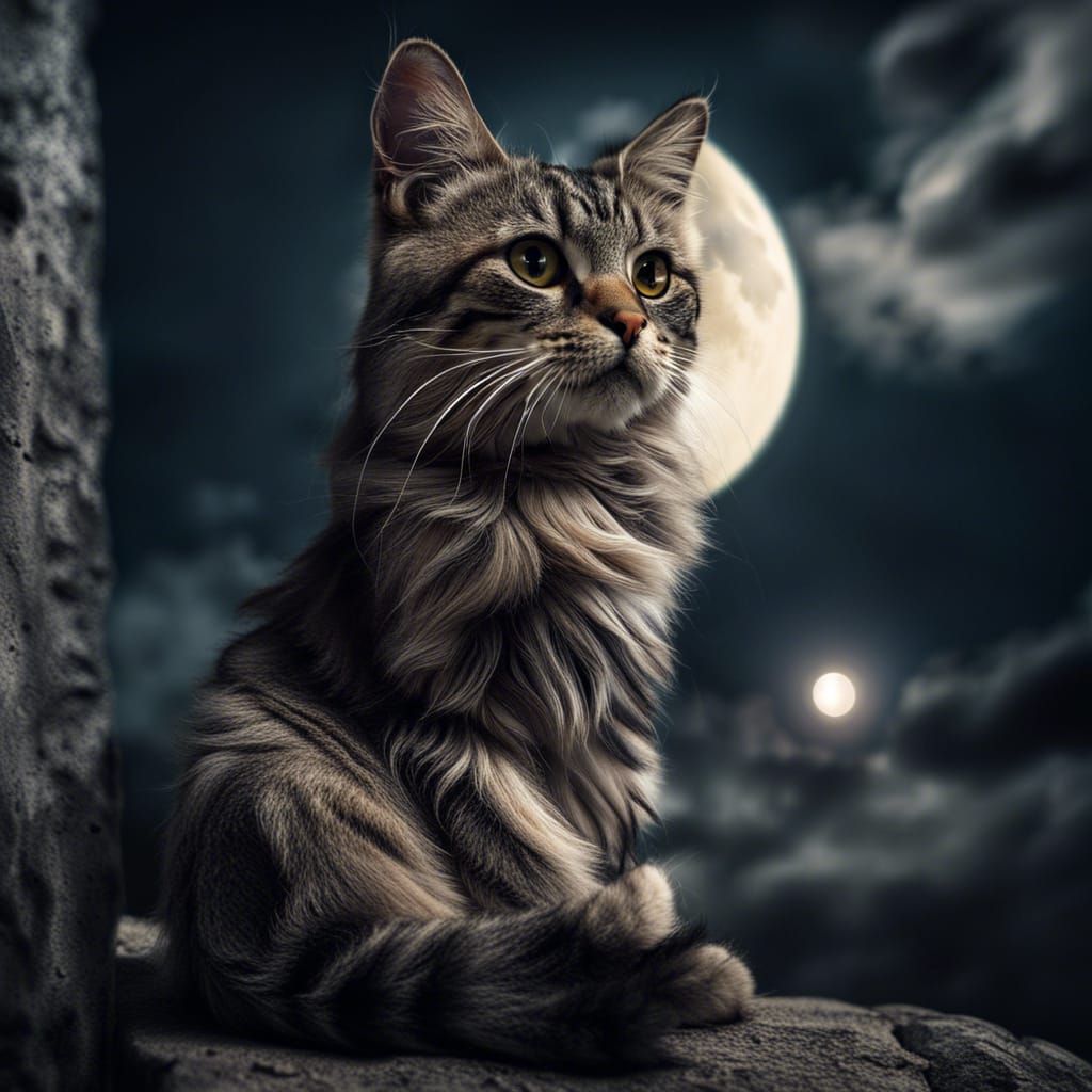 Cat on the Moon: Hyperrealistic 64-Megapixel Image