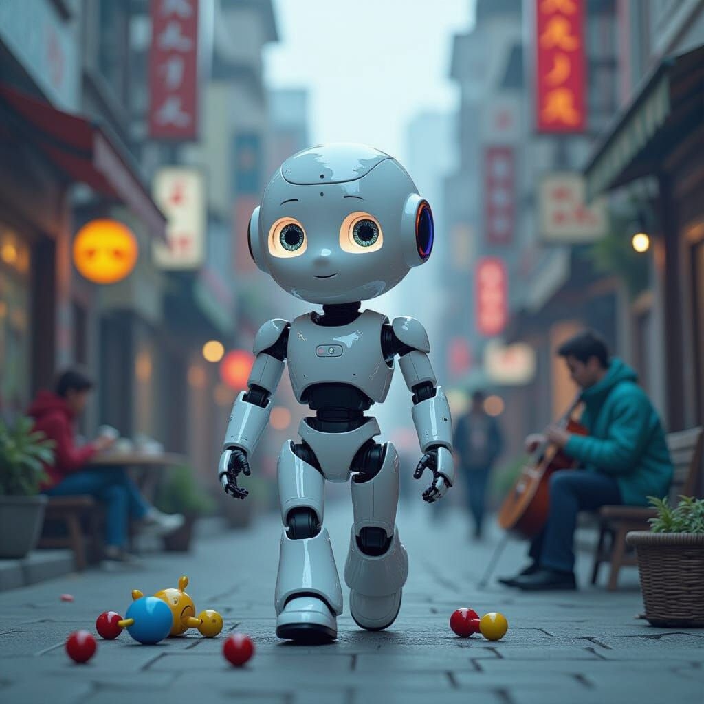 Android Eva in Dreamlike Cityscape, Fantastical Realism