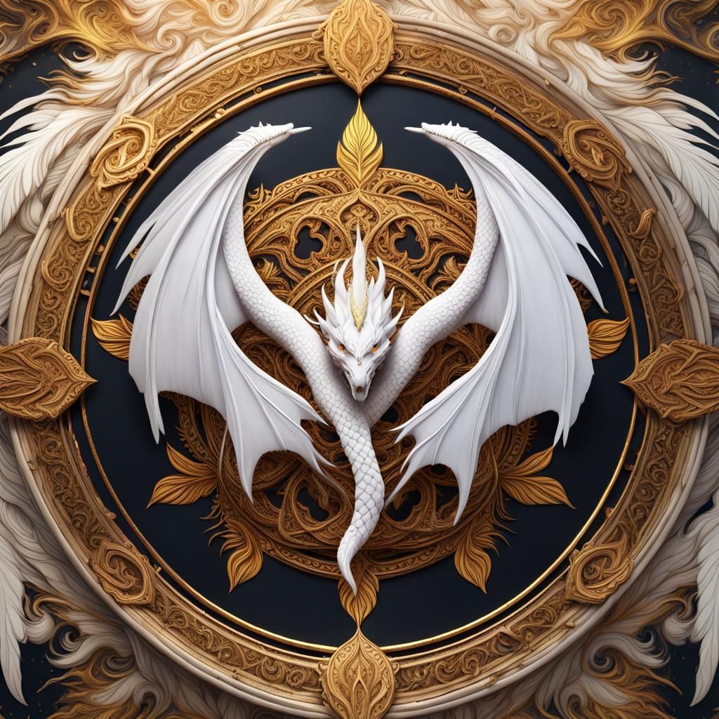 White Dragon with Golden Mandala in Fantasy Art