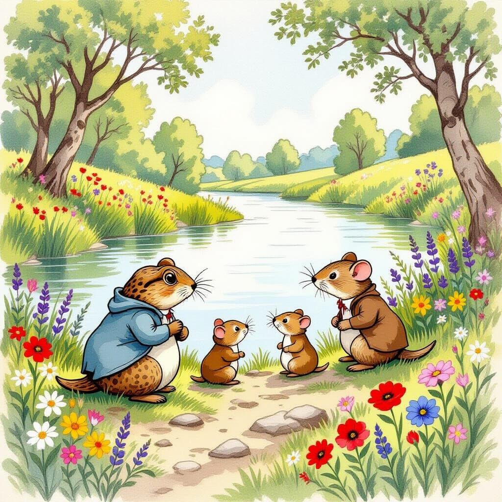 Wind in the Willows: A Whimsical Riverbank Scene
