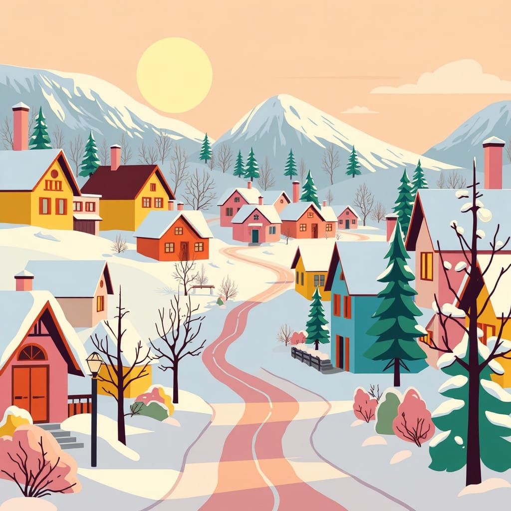 Winter Village in Vibrant Bauhaus Style