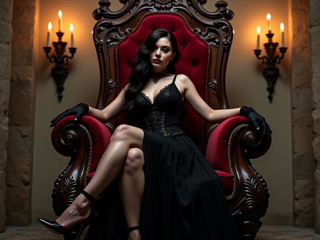 Elegant Gothic Woman in Ornate Throne
