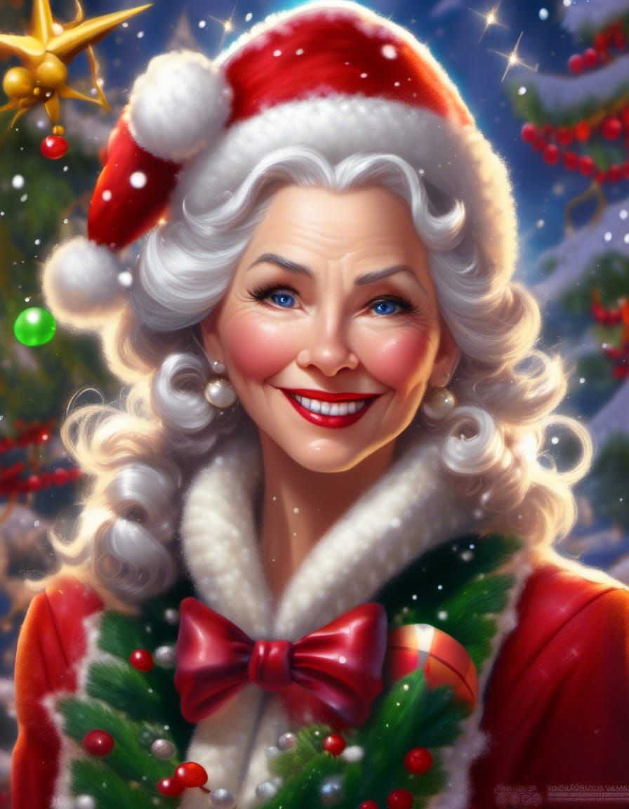 Gorgeous Mrs. Claus Portrait with Snowflakes