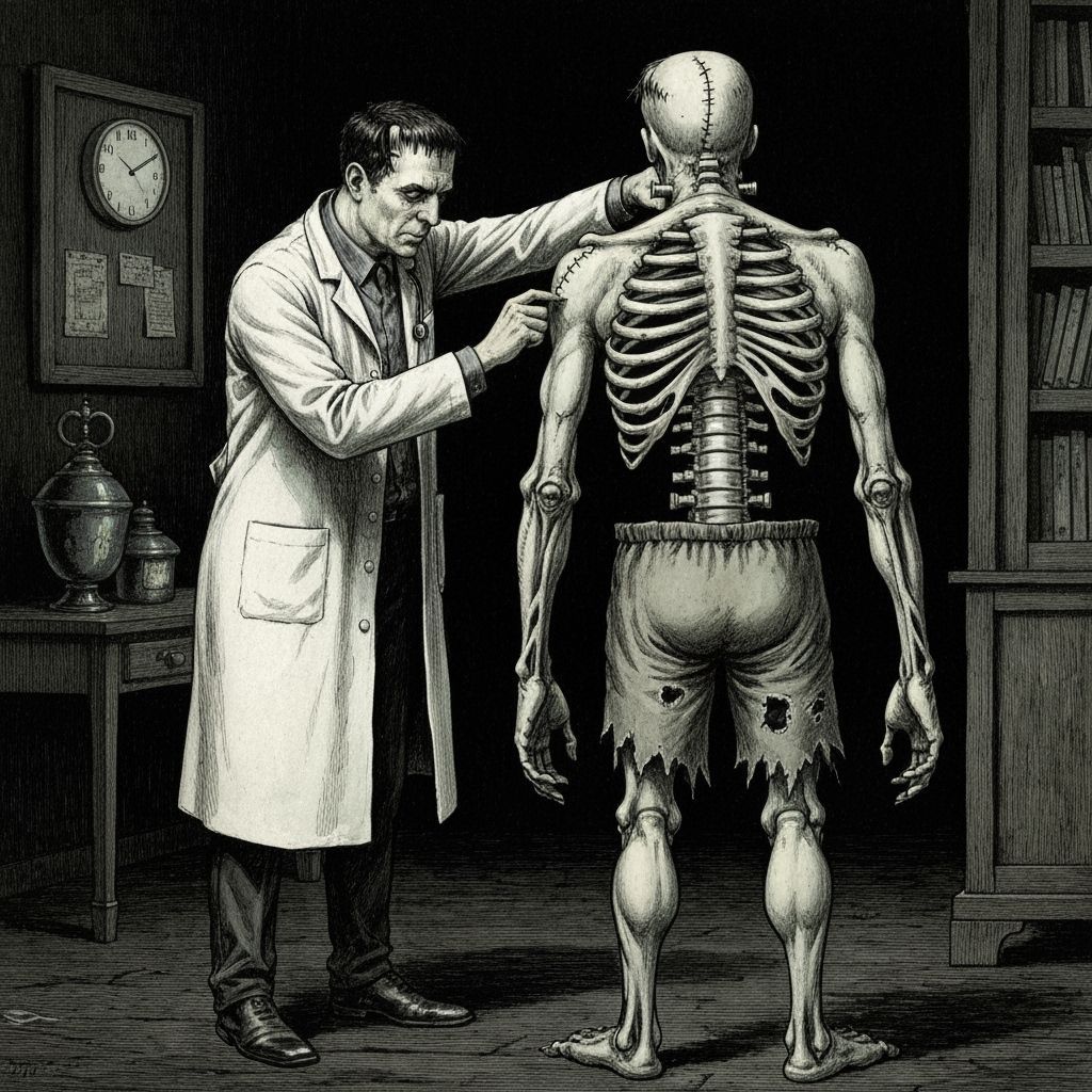 Horror Illustration: Doctor Examines Backwards Torso Monster