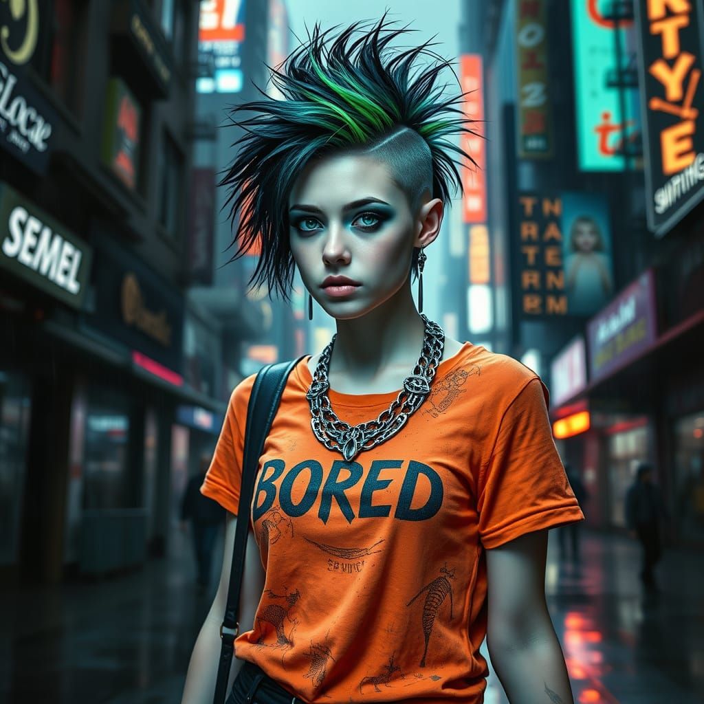 Cyberpunk Goddess Illuminates Dystopian Metropolis