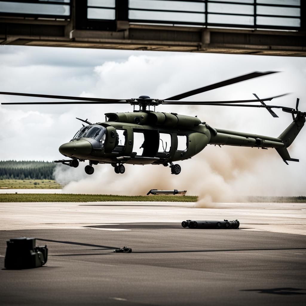 Helicopter Under Fire at Military Base