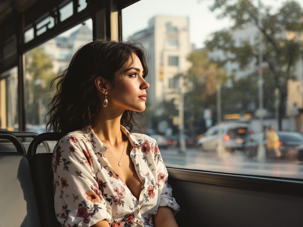 Woman in Thought: Urban Transit Scene