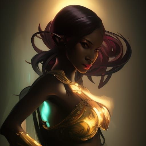 Detailed Portrait of a Dark Elf in Art Nouveau Style