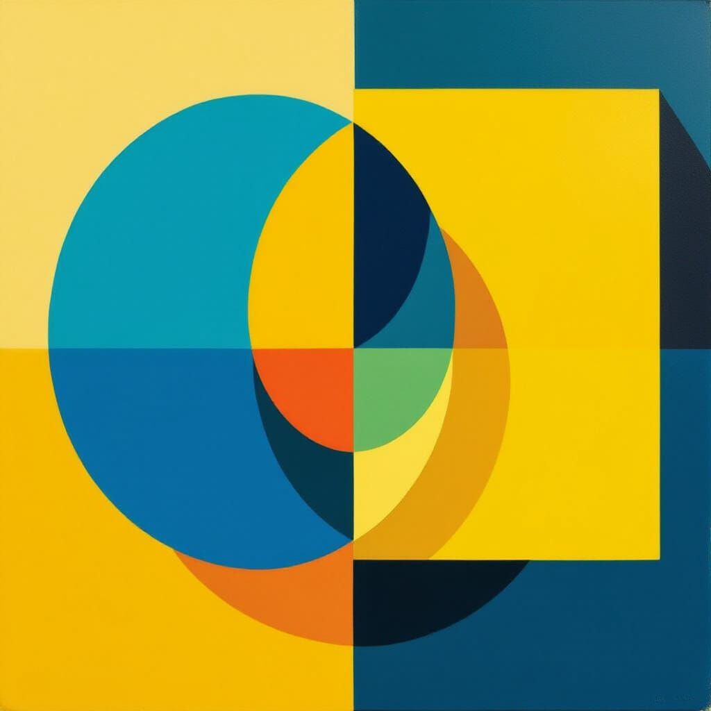 Blue Circle and Yellow Square Graphic Art Composition