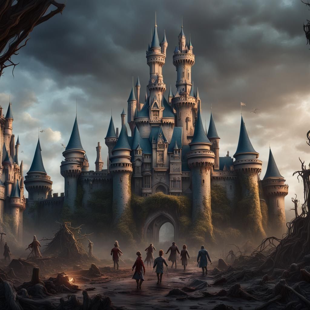 Apocalyptic Disney Castle with Zombie Characters