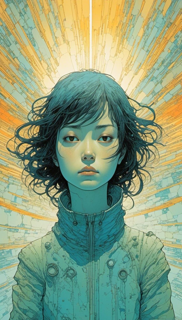 Ethereal Korean Woman in Surreal Pen and Ink Art