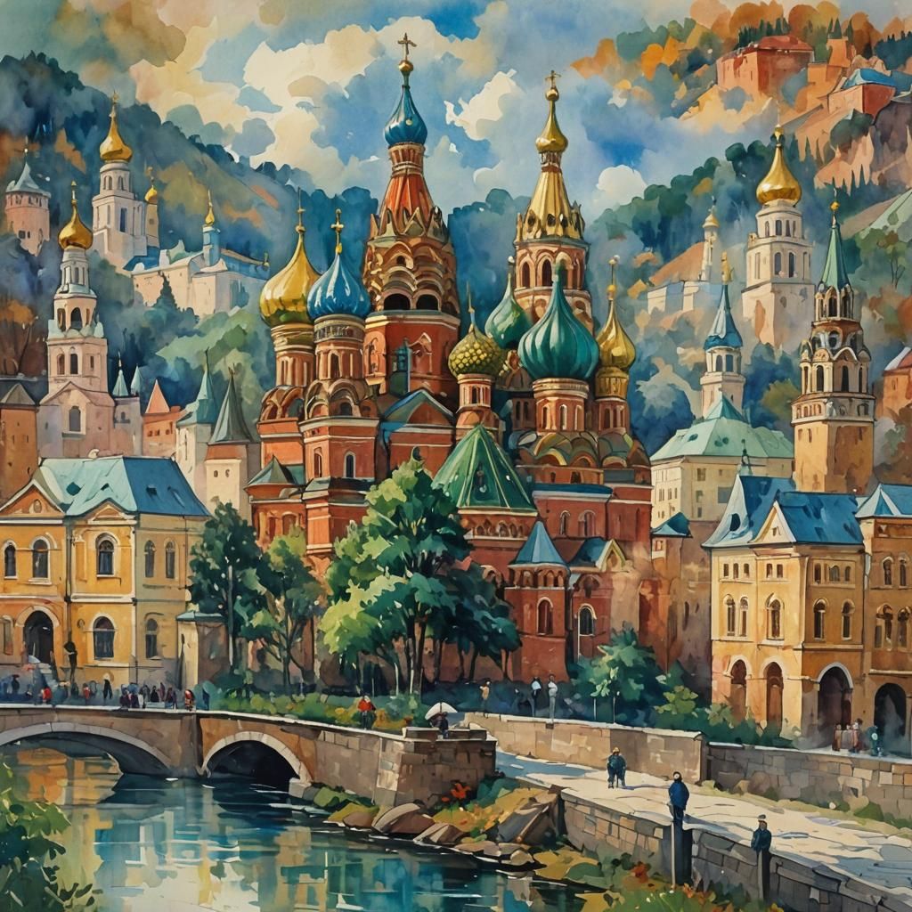Russia in Gouache Style: Impressionist Masterpiece