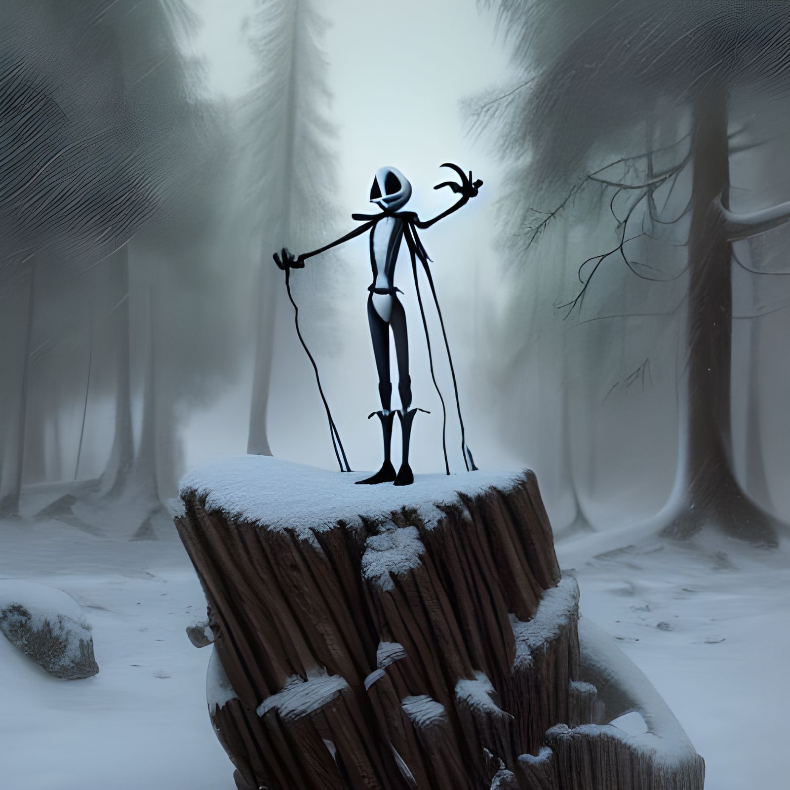 Muscular Jack Skellington in Snowy Forest, 3D Art
