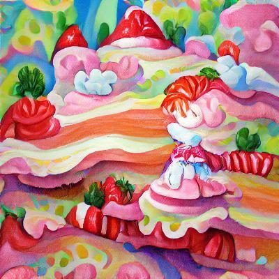 Strawberry Shortcake in a Candyland Gouache Style