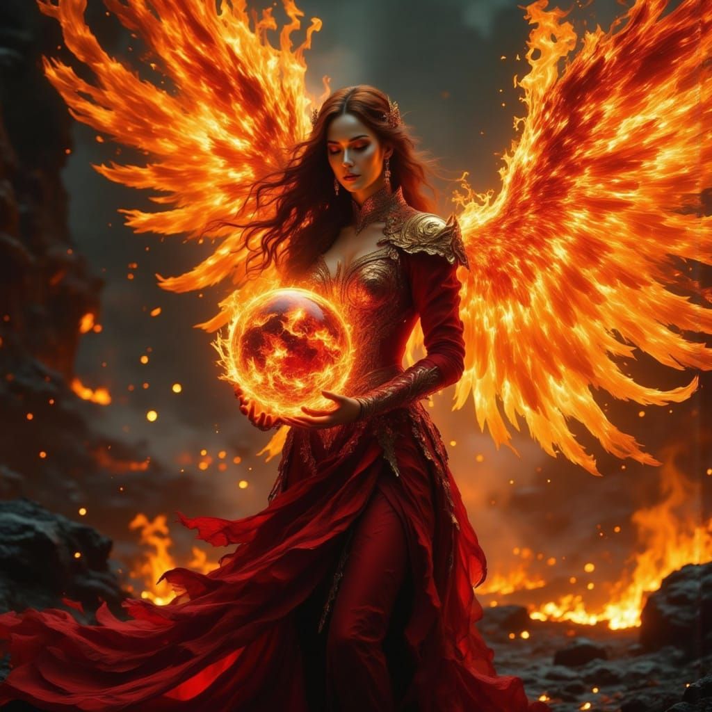 Flame Angel Protects Earth in Classical Style