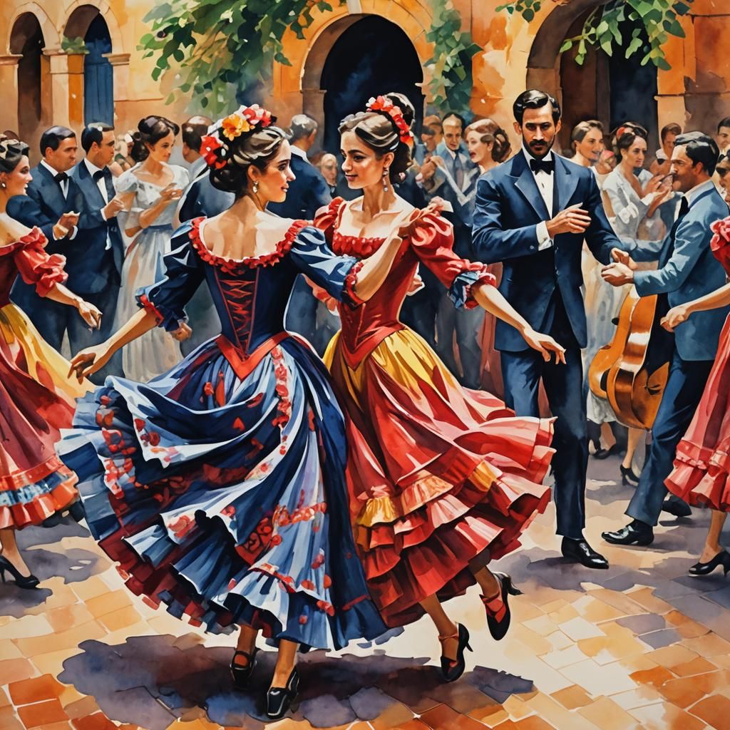 Spanish Dance in Gouache Watercolor Style