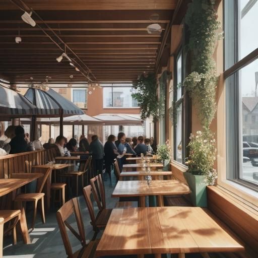 Cozy Morning Cafe Scene in Soft Pastel Colors