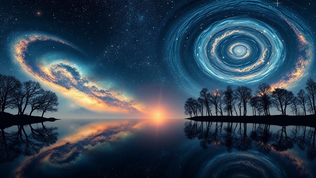 Cosmic Reflection: Surreal Lake Mirroring Galaxies